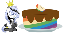 Size: 1280x683 | Tagged: safe, artist:b-l-ue, oc, oc only, oc:princess victoria, alicorn, pony, cake, crown, female, food, jewelry, mare, regalia, simple background, solo, transparent background, zap apple cake