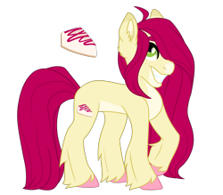 Size: 2073x1815 | Tagged: safe, artist:koloredkat, oc, oc only, earth pony, pony, colored hooves, cutie mark, earth pony oc, female, grin, hoof fluff, mare, offspring, parent:cheese sandwich, parent:pinkie pie, parents:cheesepie, raised hoof, reference sheet, simple background, smiling, solo, transgender, transparent background, unshorn fetlocks