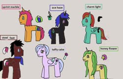 Size: 1380x891 | Tagged: safe, artist:ask-luciavampire, oc, oc:ace haze, oc:charm light, oc:honey flower, oc:sprint marble, oc:steel feet, oc:taffy cake, pegasus, pony, unicorn, tumblr:ask-ponys-university, 1000 hours in ms paint