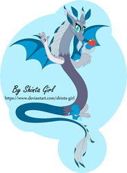 Size: 4408x6000 | Tagged: safe, artist:shinta-girl, oc, oc only, oc:elizard draco, draconequus, apple, beard, colored sclera, commission, draconequus oc, facial hair, food, goatee, markings, nonbinary, simple background, solo, transparent background, vector, wave, waving