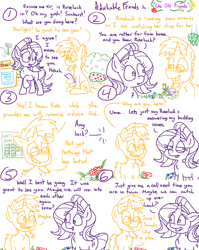Size: 4779x6013 | Tagged: safe, artist:adorkabletwilightandfriends, roseluck, starlight glimmer, sunburst, pony, unicorn, comic:adorkable twilight and friends, g4, adorkable, adorkable friends, catching up, comic, conversation, cute, dork, flower, friends, friendship, old friends, shop, slice of life, wholesome
