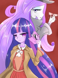 Size: 2100x2800 | Tagged: safe, artist:time sss, derpibooru exclusive, rarity, twilight sparkle, equestria girls, g4, detective, detective rarity, duo, female, high res, looking at you