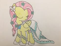 Size: 2048x1536 | Tagged: safe, artist:carty, fluttershy, pegasus, pony, g4, clothes, dress, female, solo, traditional art, wedding dress