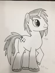 Size: 720x960 | Tagged: safe, artist:carty, oc, oc only, oc:tailor tune, pony, unicorn, monochrome, solo, traditional art