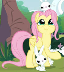 Size: 617x688 | Tagged: safe, screencap, angel bunny, fluttershy, pegasus, pony, g4, the last problem, cropped, cute, female, looking up, mare, older, older fluttershy, raised hoof, shyabetes, smiling, solo focus