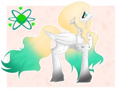 Size: 1024x768 | Tagged: safe, artist:hellaoverlord, oc, oc only, oc:uranium decay, object pony, original species, pegasus, pony, atom, cutie mark, element pony, female, gradient hooves, gradient mane, gradient tail, looking up, mare, ponified, solo, spots
