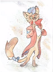 Size: 3616x4832 | Tagged: safe, artist:nedemai, capper dapperpaws, abyssinian, anthro, g4, my little pony: the movie, capperbetes, chest fluff, clothes, coat, cute, male, movie, solo, traditional art, watercolor painting