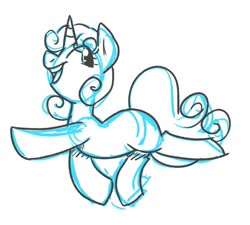 Size: 985x888 | Tagged: safe, artist:modularpon, artist:themodpony, sweetie belle, pony, unicorn, g4, extended trot pose, female, sketch, smiling, solo