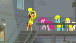 Size: 1920x1080 | Tagged: safe, screencap, banana mash, cheese sandwich, pinkie pie, earth pony, pony, g4, the last laugh, singing, unnamed character, unnamed pony