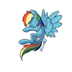 Size: 2000x2000 | Tagged: safe, artist:keepare, rainbow dash, pegasus, pony, g4, cute, dashabetes, eyes closed, female, high res, mare, simple background, smiling, solo, spread wings, white background, wings