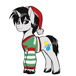 Size: 4093x4093 | Tagged: safe, artist:jcosneverexisted, oc, oc only, oc:creative flair, pony, 2020 community collab, derpibooru community collaboration, christmas, clothes, hat, holiday, looking at you, male, santa hat, solo, stallion, sweater, transparent background, unshorn fetlocks