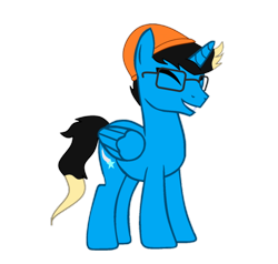 Size: 732x698 | Tagged: safe, artist:robloxiangriffinpony, oc, oc only, oc:star spin, alicorn, pony, 2020 community collab, derpibooru community collaboration, alicorn oc, asian, filipino, glasses, hat, horn, male, simple background, smiling, solo, stallion, transparent background