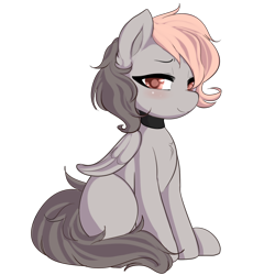 Size: 1248x1302 | Tagged: safe, artist:englam, oc, oc only, oc:scarlet, pegasus, pony, 2020 community collab, derpibooru community collaboration, chest fluff, choker, ear fluff, female, lidded eyes, looking at you, mare, simple background, sitting, smiling, solo, transparent background