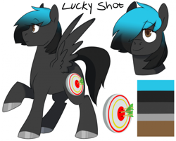 Size: 700x563 | Tagged: safe, artist:a-rather-rottenpony, oc, oc only, oc:lucky shot, pegasus, pony, reference sheet, solo