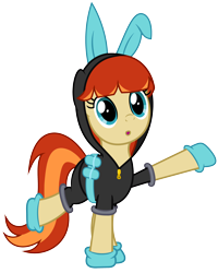 Size: 3000x3750 | Tagged: safe, artist:whiteskypony, oc, oc only, oc:film flick, pony, 2020 community collab, derpibooru community collaboration, bunny ears, clothes, costume, dangerous mission outfit, high res, hoodie, simple background, solo, transparent background, vector
