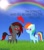 Size: 902x1024 | Tagged: safe, artist:z3bradan, rainbow dash, oc, pegasus, pony, zebra, g4, brony musician, canon x oc, chibi, duo, female, grass, heart, love, male, pointy ponies, quote, rainbow, shipping, sky, sun