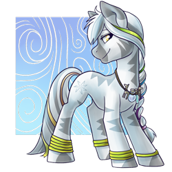 Size: 800x800 | Tagged: safe, artist:pixel-prism, oc, oc only, oc:faye, pony, zebra, bracelet, braid, commission, female, jewelry, mare, necklace, ribbon, solo, zebra oc