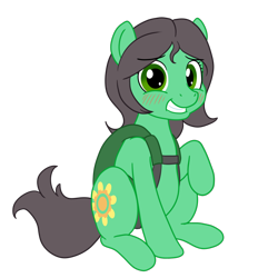 Size: 1200x1200 | Tagged: safe, artist:phallen1, derpibooru exclusive, oc, oc only, oc:sadie michaels, pony, 2020 community collab, derpibooru community collaboration, blushing, female, grin, parachute, simple background, sitting, smiling, solo, transparent background
