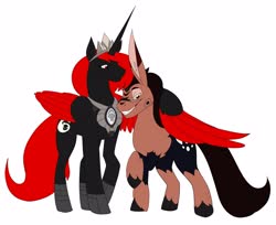 Size: 2807x2292 | Tagged: safe, artist:dragga, oc, oc only, oc:darkness, oc:wacky quest, alicorn, pony, alicorn oc, high res, horn, looking at you, red and black oc, simple background, unicorn oc, white background