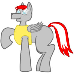 Size: 1773x1803 | Tagged: safe, artist:rainbow z, oc, oc only, oc:zane scoot, pegasus, pony, 2020 community collab, derpibooru community collaboration, 1000 hours in ms paint, blank flank, clothes, happy, male, pegasus oc, raised hoof, simple background, smiling, solo, standing, transparent background, vest
