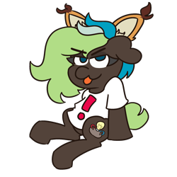 Size: 2000x2000 | Tagged: safe, artist:threetwotwo32232, oc, oc only, oc:bright idea, earth pony, pony, 2020 community collab, derpibooru community collaboration, cat ears, clothes, female, high res, looking at you, mare, shirt, simple background, solo, t-shirt, transparent background