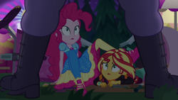 Size: 1920x1080 | Tagged: safe, screencap, max steele, pinkie pie, sunset shimmer, equestria girls, equestria girls series, g4, sunset's backstage pass!, spoiler:eqg series (season 2), duo, duo female, female, male, shoes, sneakers