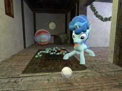 Size: 1024x768 | Tagged: safe, artist:horsesplease, party favor, pony, unicorn, g4, 3d, ball, doggie favor, gmod, happy, male, panting, stallion, tongue out