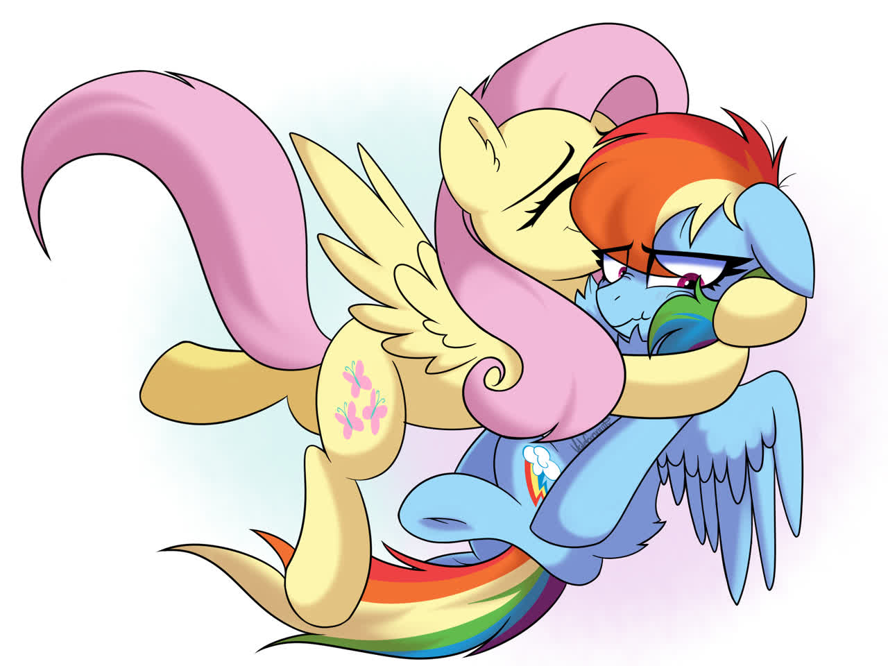 Fluttershy X Rainbow Dash shipping. ears drooping from the perky upright po...