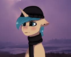 Size: 2560x2048 | Tagged: safe, artist:dolor, oc, oc only, oc:wata, pony, unicorn, beanie hat, clothes, high res, male, piercing, scarf, solo
