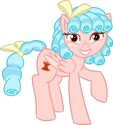 Size: 2932x3262 | Tagged: safe, alternate version, artist:poniidesu, cozy glow, pegasus, pony, g4, blue hair, bow, clothes, cozybetes, curly mane, cute, dock, eyelashes, female, filly, freckles, high res, simple background, solo, transparent background, wings