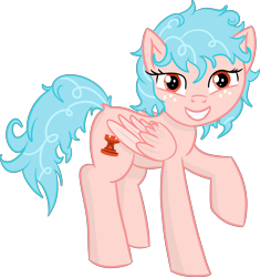 Size: 3034x3229 | Tagged: safe, alternate version, artist:poniidesu, cozy glow, earth pony, pegasus, pony, g4, blue hair, cozybetes, curly mane, cute, dock, eyelashes, female, filly, freckles, high res, simple background, solo, transparent background, wings