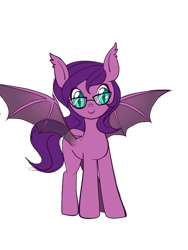 Size: 2100x2800 | Tagged: safe, artist:myriadstar, oc, oc only, oc:nightlysound, bat pony, pony, 2020 community collab, derpibooru community collaboration, cute, ear fluff, female, glasses, high res, looking at you, mare, ocbetes, simple background, solo, spread wings, transparent background, wings