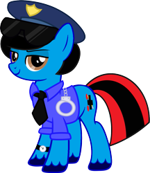 Size: 993x1150 | Tagged: safe, artist:limedreaming, editor:crystalightrocket, oc, oc only, oc:officer tempo, oc:tempo cider, pony, unicorn, 2020 community collab, derpibooru community collaboration, clothes, cuffs, glasses, police officer, police pony, simple background, smiling, solo, transparent background, watch
