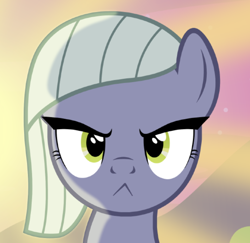 Size: 600x583 | Tagged: safe, artist:badumsquish-edits, limestone pie, earth pony, pony, g4, >:<, cute, female, grumpy, lidded eyes, limabetes, looking at you, mare, solo