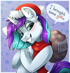 Size: 2939x3100 | Tagged: safe, artist:trickate, oc, oc only, oc:hawkguy, pony, unicorn, clothes, hat, high res, looking at you, male, scarf, smiling at you, stallion, talking to viewer