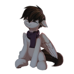 Size: 2048x2048 | Tagged: safe, artist:quvr, oc, oc only, oc:soft rain, pegasus, pony, 2020 community collab, derpibooru community collaboration, clothes, high res, male, pegasus oc, scarf, simple background, sitting, solo, transparent background, wings