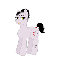 Size: 1944x2515 | Tagged: safe, artist:madamesaccharine, oc, oc only, oc:puzzling insanity, earth pony, pony, 2020 community collab, derpibooru community collaboration, chubby, eyeliner, fangs, female, goth, industrial piercing, lip piercing, makeup, nose piercing, piercing, sidecut, simple background, smiling, solo, tattoo, tongue piercing, transparent background
