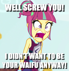 Size: 593x613 | Tagged: safe, edit, edited screencap, screencap, sour sweet, human, equestria girls, g4, my little pony equestria girls: friendship games, caption, cropped, female, image macro, meme, solo, teenager, text, waifu, yelling