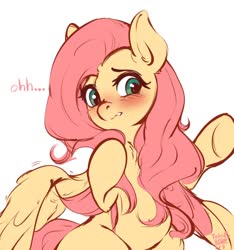 Size: 1392x1489 | Tagged: safe, artist:tohupo, fluttershy, pegasus, pony, g4, blushing, chest fluff, cute, ear fluff, female, mare, reaching, shyabetes, simple background, solo, spread wings, unsure, white background, wings