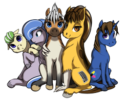 Size: 1990x1550 | Tagged: safe, artist:mercurial64, oc, oc only, oc:aquila, oc:bluprints, oc:enigma, oc:hotkey, oc:librae, earth pony, pegasus, pony, quagga, zebra, 2020 community collab, derpibooru community collaboration, female, group, male, simple background, transparent background