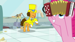 Size: 1920x1080 | Tagged: safe, screencap, cheese sandwich, pinkie pie, g4, the last laugh, accordion, musical instrument