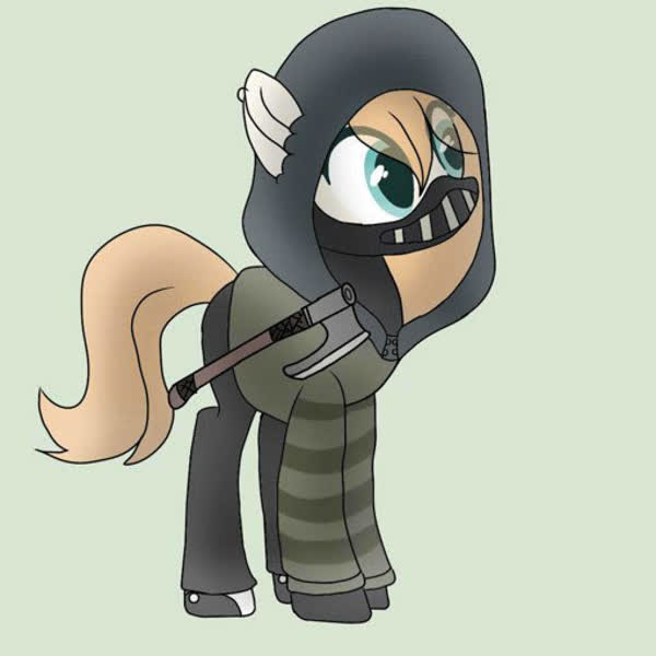 2237723 - artist needed, safe, oc, oc only, oc:star north, earth pony,  pony, axe, clothes, cosplay, costume, creepypasta, female, full body, mare,  piercing, simple background, solo, ticci toby cosplay, ticci-toby, viking  axe,