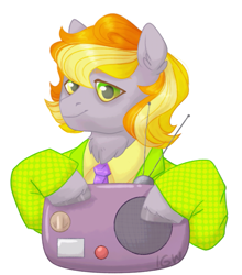 Size: 677x768 | Tagged: safe, artist:pigeorgien, oc, oc only, oc:star trails, clothes, female, mare, necktie, radio, suit