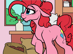 Size: 1428x1070 | Tagged: source needed, safe, artist:smirk, pinkie pie, earth pony, pony, g4, counter, female, kitchen, ms paint, solo, window