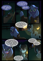 Size: 1240x1754 | Tagged: safe, artist:lunarcakez, princess luna, earth pony, pony, comic:the origins of hollow shades, g4, cloak, clothes, comic, fire, male, stallion, torch