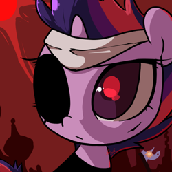 Size: 500x500 | Tagged: safe, artist:penpale-heart, twilight sparkle, pony, g4, it's about time, alternate hairstyle, bust, eyepatch, female, future twilight, mare, portrait, solo