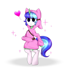 Size: 1629x1689 | Tagged: safe, artist:kaikururu, oc, oc only, oc:crescent star, crystal pony, crystal unicorn, pony, shy guy, unicorn, alternate hairstyle, alternate mane color, bipedal, clothes, costume, crossover, hoodie, mask, simple background, sissy, sissyfication, socks, solo, super mario bros., text, transformation, transparent background