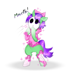 Size: 1629x1689 | Tagged: safe, alternate version, artist:kaikururu, oc, oc only, oc:crescent star, crystal pony, crystal unicorn, pony, shy guy, unicorn, alternate hairstyle, bipedal, bipedal leaning, clothes, costume, crossover, hoodie, leaning, mask, simple background, sissy, sissyfication, socks, solo, super mario bros., text, transformation, transparent background
