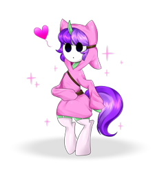 Size: 1629x1689 | Tagged: safe, alternate version, artist:kaikururu, oc, oc only, oc:crescent star, crystal pony, crystal unicorn, pony, shy guy, unicorn, alternate hairstyle, bipedal, clothes, costume, crossover, hoodie, mask, simple background, sissy, sissyfication, socks, solo, super mario bros., text, transformation, transparent background