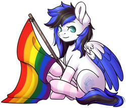 Size: 1884x1622 | Tagged: safe, artist:ak4neh, oc, oc only, oc:black ice, pegasus, pony, clothes, cute, female, flag, looking at you, mare, pegasus oc, pride, pride flag, simple background, sitting, socks, solo, striped socks, transparent background